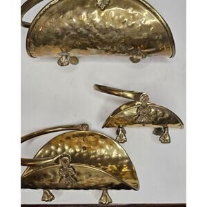 Set Of Three Mini Vintage Brass Fireplace Log Wood Holders Claw Feet Trinket